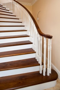 Walnut stair tread and handrail - cream wood baluster and riser
