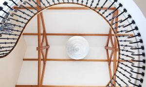 Oregon pine beams - Origin Pine Beams | Wrought Iron Spindles | Walnut Continuous Handrail