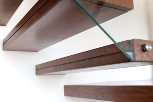 Wooden stair tread - floating stairs - clear glass baluster