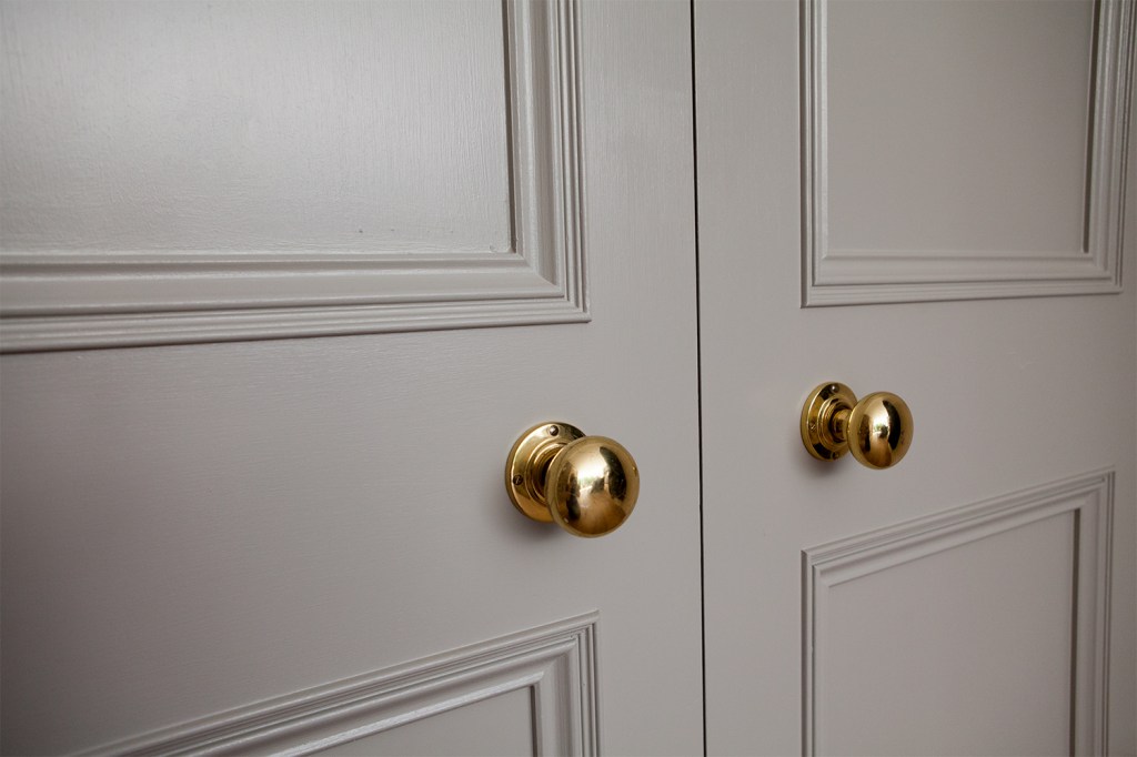 Two panel internal double doors - Poplar 2 panel double doors | Grey | 57mm Thick | 2.5m High | Brass Ball Bearing Hinges and Handles