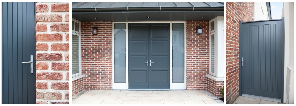 Compilation of front double doors & screen and sheeted side gates