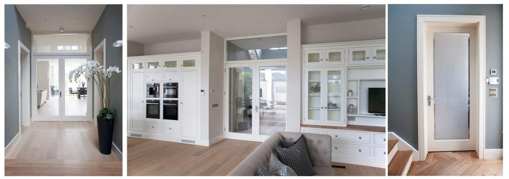 French doors with fanlight and internal door with frame, liners and architrave