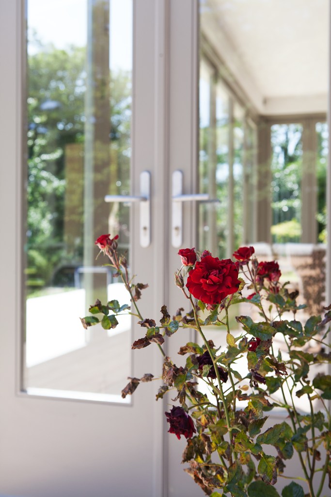 French doors - Accoya | RAL 7030 to outside | Grey to Inside | Shaker Style Doors | Side Double Doors | Satin Chrome Fab and Fix Handles