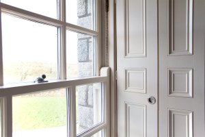Iroko Teak| Glass | McNally Cream | Weights and Cords | Shutters | Matching Overhead Panel | Individual Glass Panes; 6 over 6 | Traditional Satin Chrome Catches - panelled shutter for double hung sliding sash window