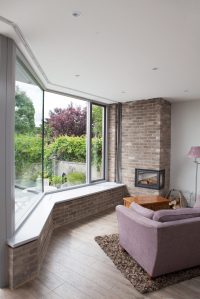 brick window sill - wall window with silver frame