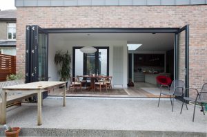 Outside view of open bi-fold glass door