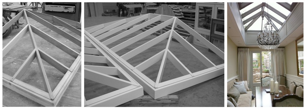 Roof window frame - frame in progress at workshop - chandelier