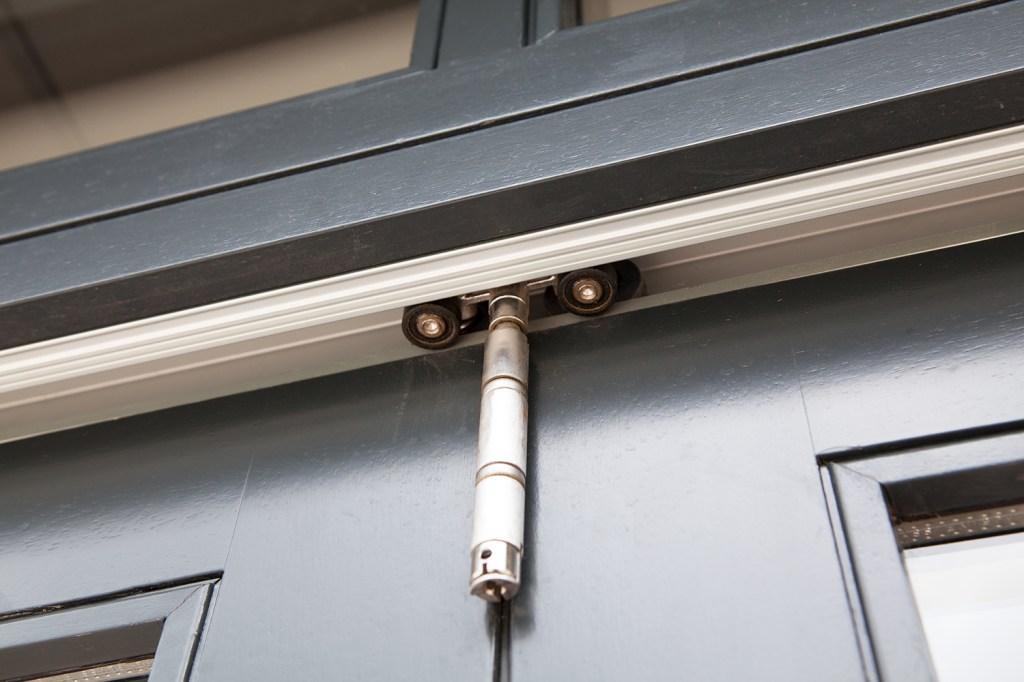 silver sliding door rail with silver door hinge - black frame