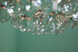 Close up photo of chandelier glass spheres - crystal balls
