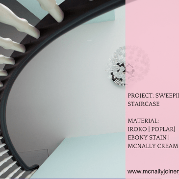 Project: sweeping staircase - material: iroko - poplar - ebony stain - McNally cream - stair baluster - handrail