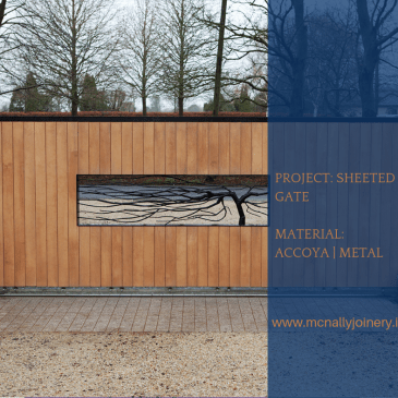 Project: Sheetd gate - accoya - metal - wooden sliding gate - metal tree cut out in gate