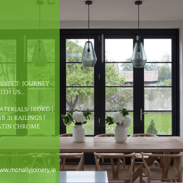 Project: Journey with us - Iroko - F&B 31 Railings - Satin Chrome - dining room - dining table and chairs - Transom door with black frame