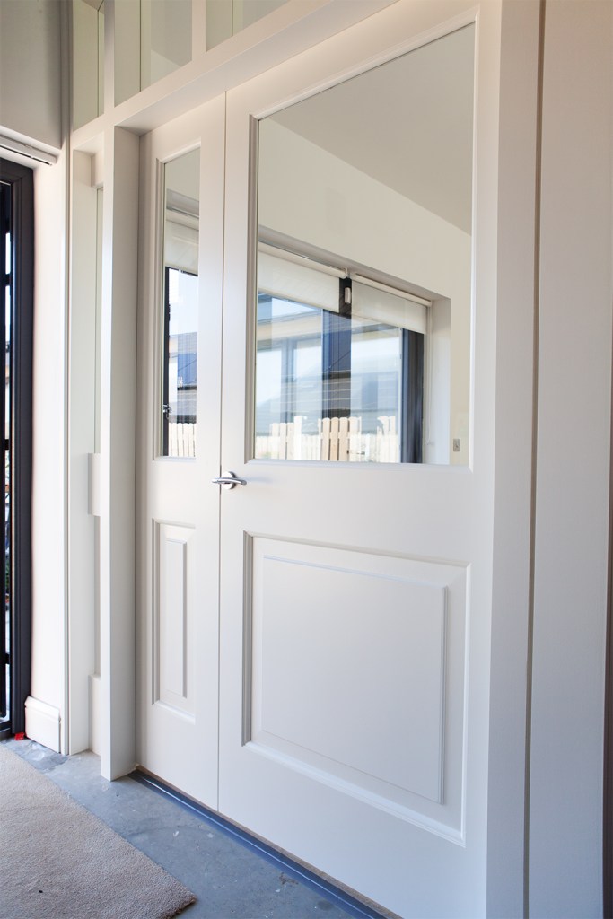 White transom double door with windows at the top - white door frame