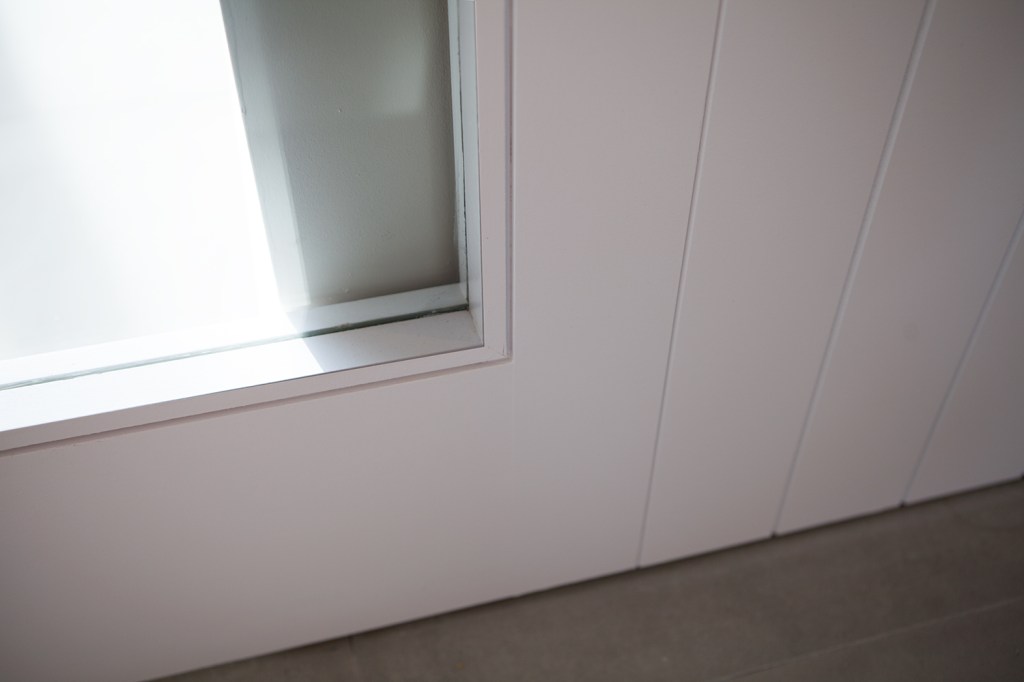 transom door corner - white door frame - door trim - glass in door
